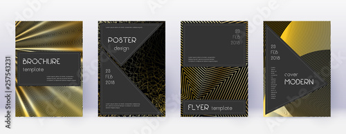Black brochure design template set. Gold abstract 