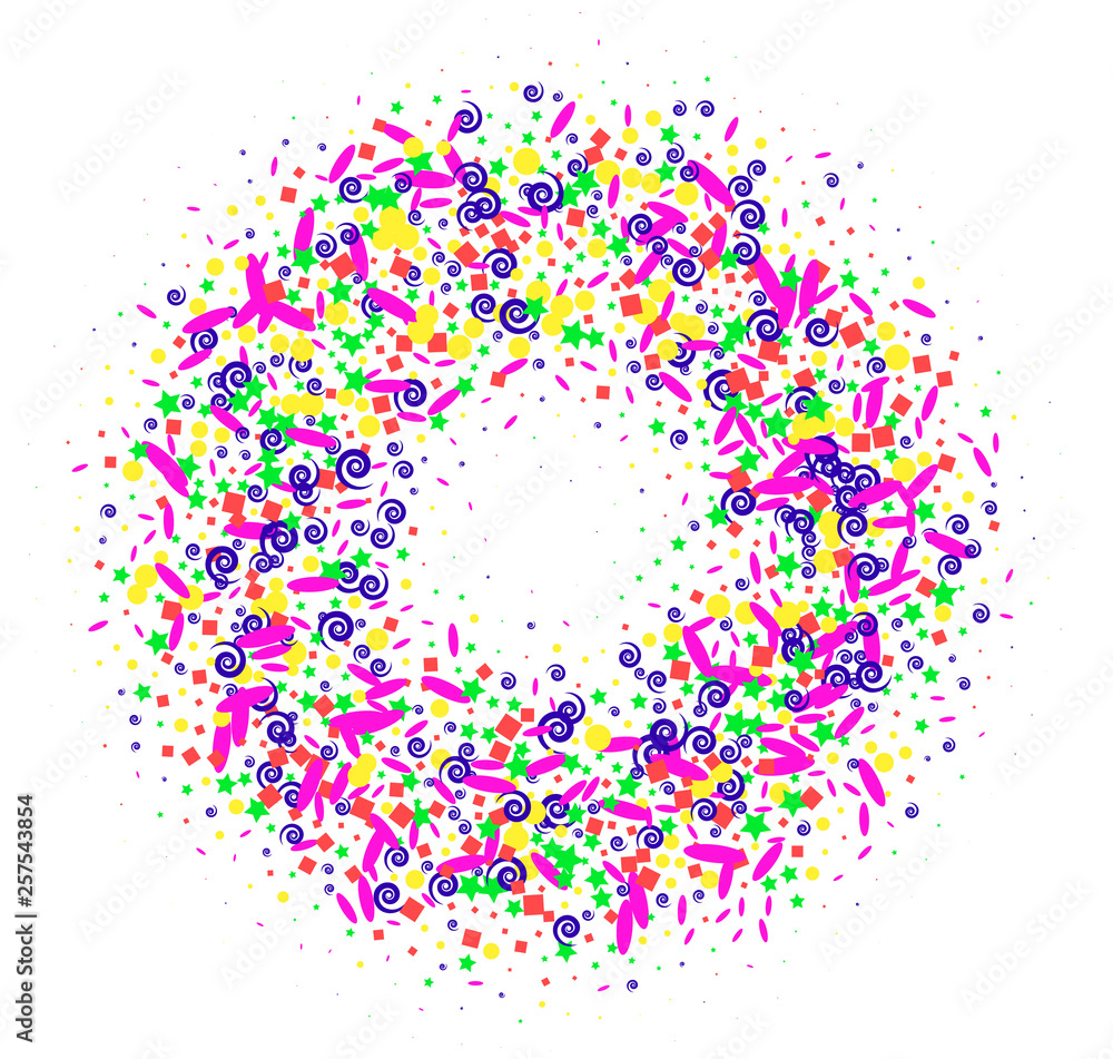Circle of glitter confetti particles tor explosion