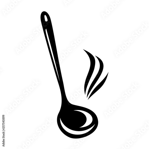 Kitchen ladle soup smoke cook icon, simple style