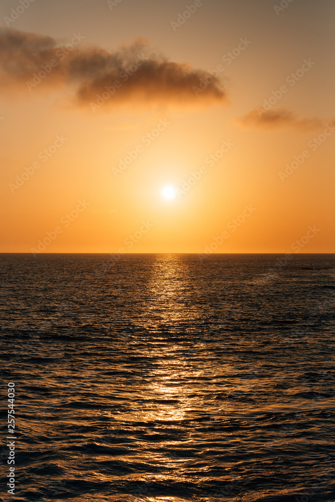 Sunset over the Pacific Ocean in Laguna Beach, Orange County, California
