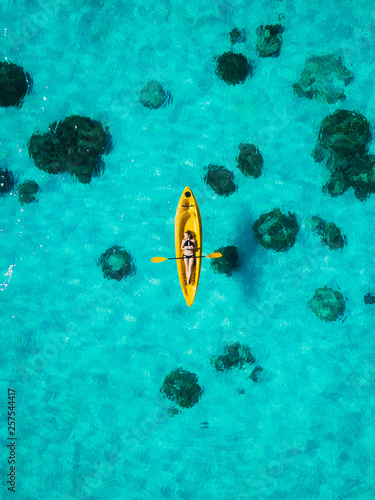 Aerial view of woman in kayak, Tambon Ko Tarutao, Chnag Wat Krabi, Thailand photo