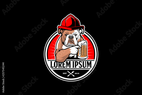 firefighters bulldog with beer vector logo template