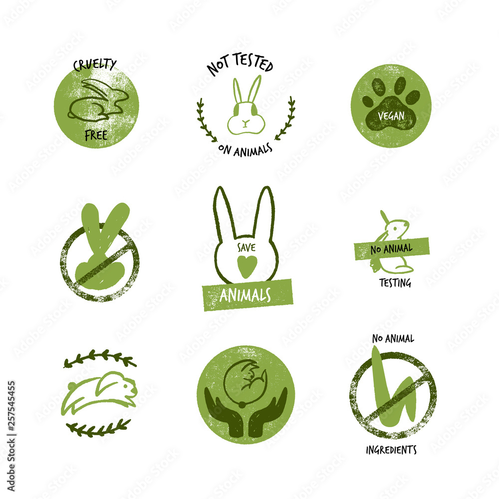No animal testing grunge labels set. Natural vegan logo sticker. Organic  Cosmetics lebel Stock Vector | Adobe Stock