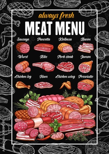 Butcher meat and sausages grocery products menu