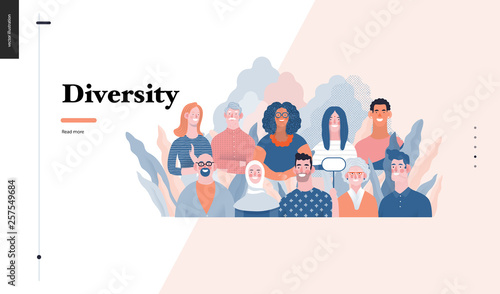 Technology 3 - Diversity - modern flat vector concept digital illustration of various people presenting person team diversity in the company. Creative landing web page design template