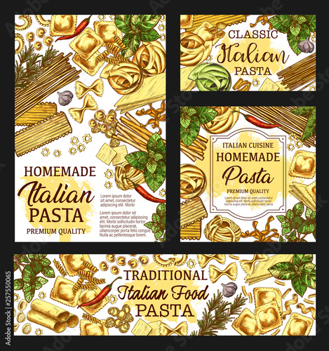 Italian pasta package, Italy cuisine menu sketch
