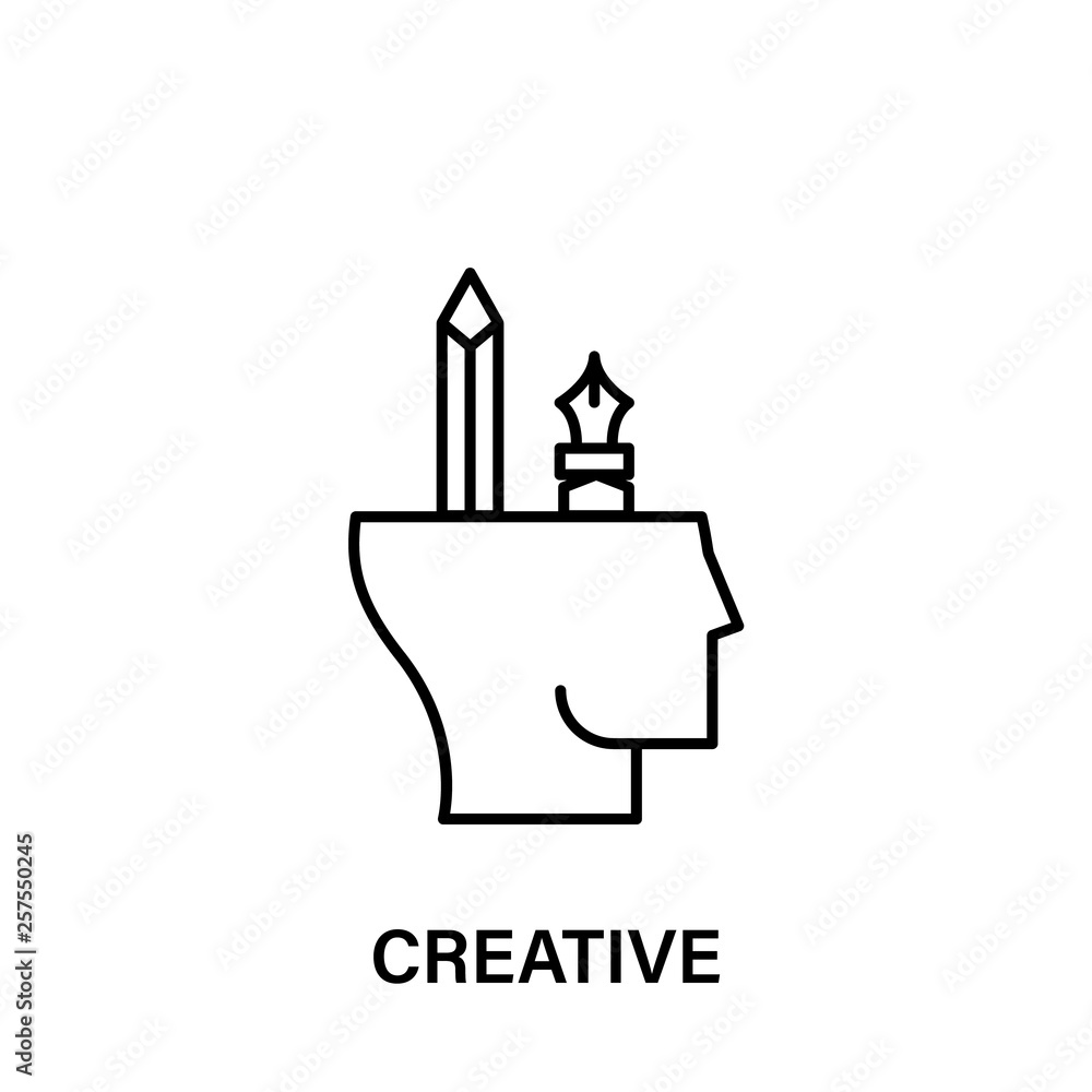 thinking, head, creative, pen, pencil icon. Element of human positive thinking icon. Thin line icon for website design and development, app development. Premium icon
