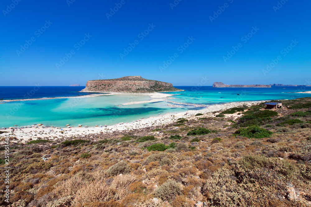 Balos lagoon, a paradise and relaxing beach with crystal clear water and white sand on Crete island, a greek island, Greece Balos lagoon, a paradise and relaxing beach with crystal clear water and white sand on Crete island, a greek island, Greece