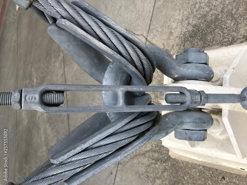 Plate Steel connector with cables. Photo image photo