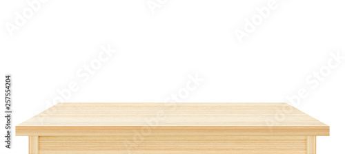 Brown wooden table top isolated on white background. Used for display or montage your products.