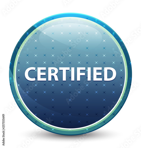 Certified shiny sky blue round button
