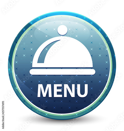 Menu (food dish icon) shiny sky blue round button