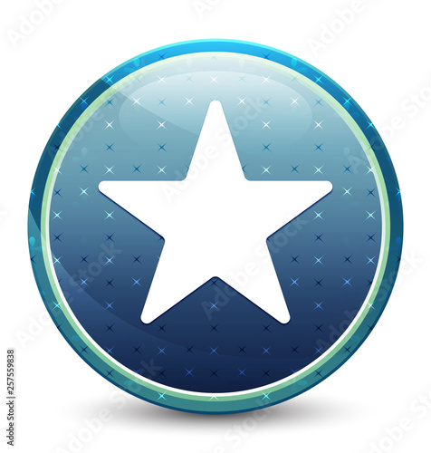 Star icon shiny sky blue round button