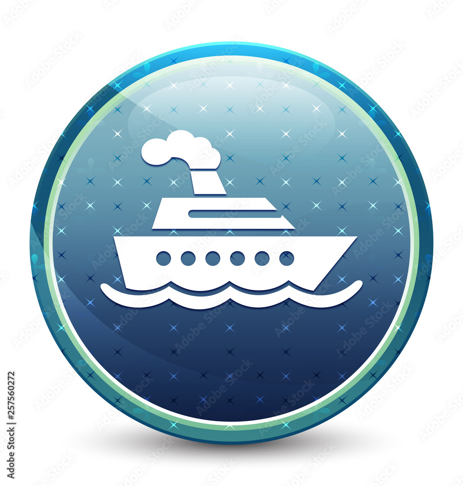 Cruise ship icon shiny sky blue round button Cruise ship icon shiny sky blue round button