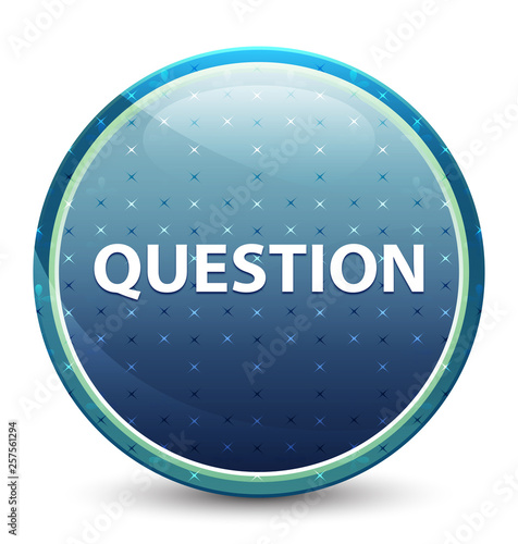 Question shiny sky blue round button