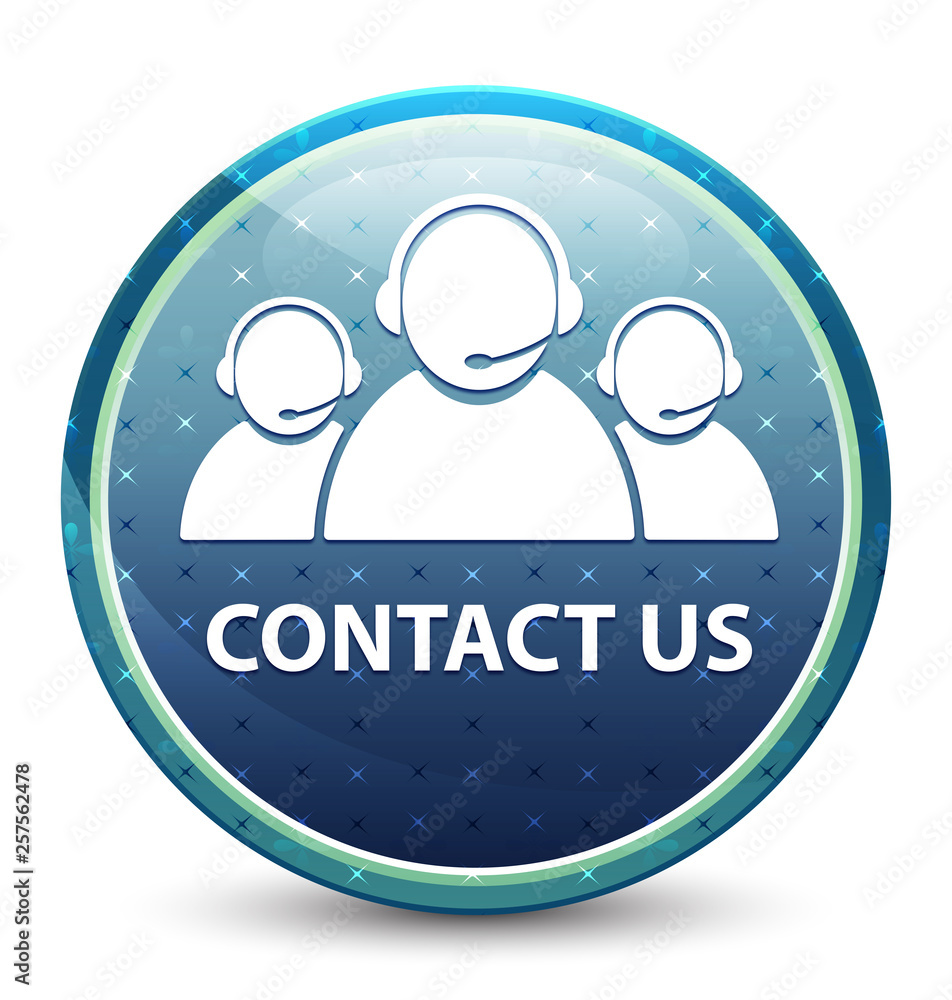 Contact us (customer care team icon) shiny sky blue round button Contact us (customer care team icon) shiny sky blue round button