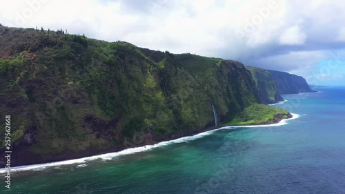 Kohala Coast Waterfall Waipio bay  in Big Island Hawaii Aerial photo