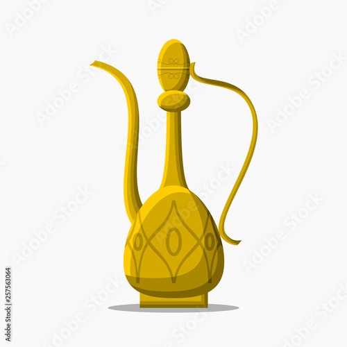 Editable Isolated on White Background Side View Arabian Dallah Coffee Jug Vector Illustration for Cafe With Middle Eastern Culture Tradition and Islamic Moments Related Design