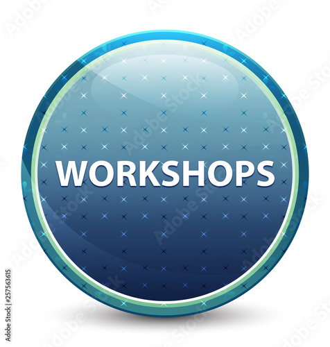 Workshops shiny sky blue round button