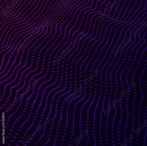 Abstract background with purple neon wavy digital pattern.