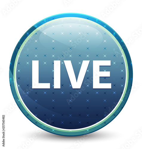 Live shiny sky blue round button