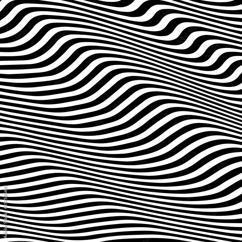 Naklejka Striped abstract wavy background. black and white zebra print. illustration. Fashion fabric modern backdrop