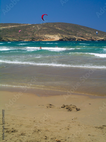 Kite surfing on beautiful sandy beach