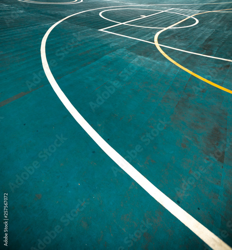 White lines in Blue Futsal Field. Boundaries Line in Futsal.