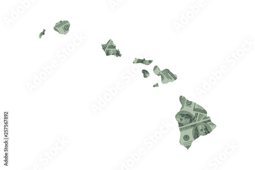 Hawaii State Map and Money Concept, Hundred Dollar Bills