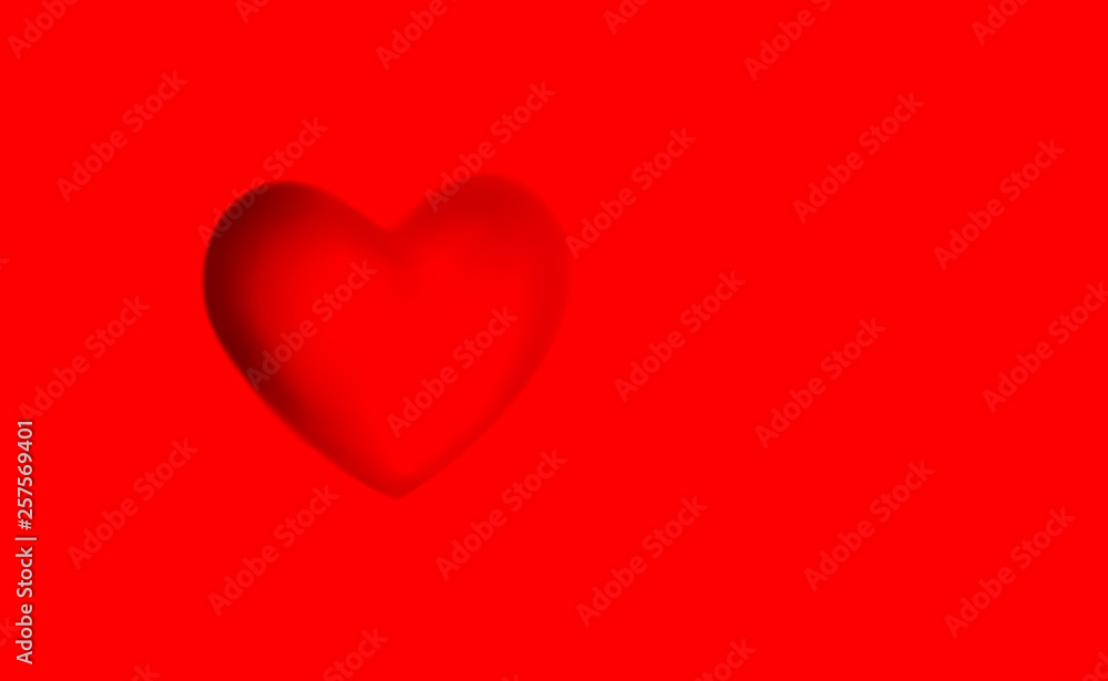 Red background, imprint heart with the shadow. Concept template for valentines day greeting card, banner, poster in vector illustration. EPS 10