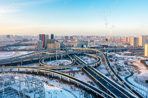 Bild auf Leinwand Scenery of  Overpass in Hohhot, Inner Mongolia, China