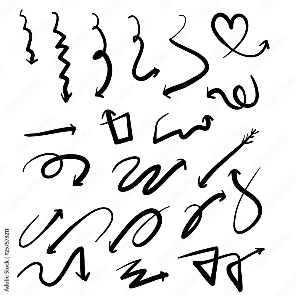 hand drawn doodle arrow set illustration vector