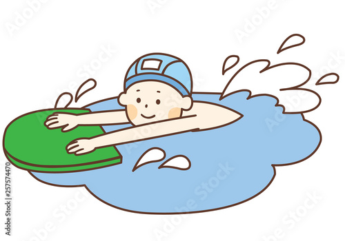 ビート板を使って泳ぐスクール水着の男の子