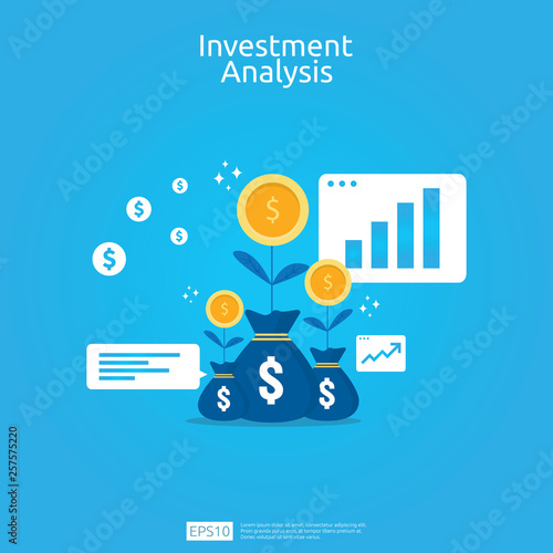 Financial investment analysis concept for business marketing strategy banner. Return on investment ROI vision with graph chart. increase profit stretching rising up. banner flat style design.