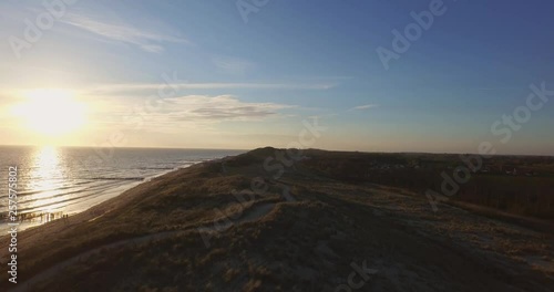 Aerial: The beach between Vlissingen and Dishoek during sunset. photo