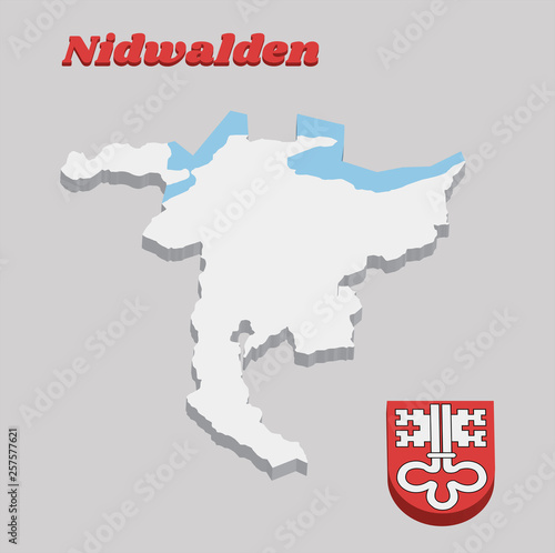 3D Map outline and Coat of arms of Nidwalden, The canton of Switzerland.