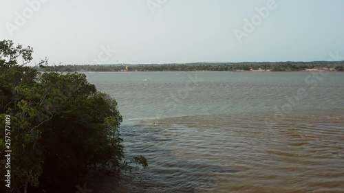 Aerial: Kitesurfing in the river delta of Parnaiba, Northern Brazil. photo