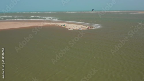 Aerial: Kitesurfing in the river delta of Parnaiba, Northern Brazil. photo