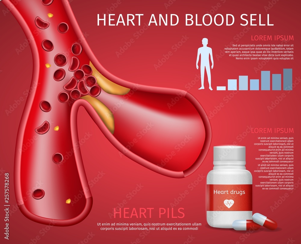 Realistic Heart and Blood Sell Informative Banner Realistic Heart and Blood Sell Informative Banner