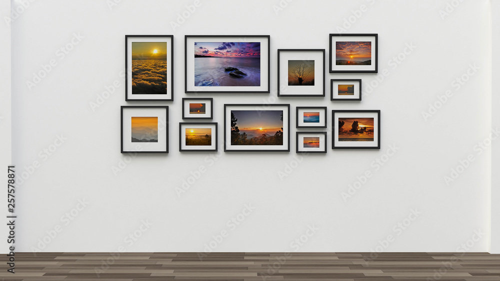 picture in photo frame on wall.Concept Sunset (3d rendering) picture in photo frame on wall.Concept Sunset (3d rendering)
