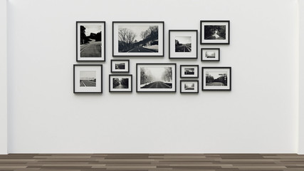 picture in photo frame on wall.Concept country road (3d rendering)