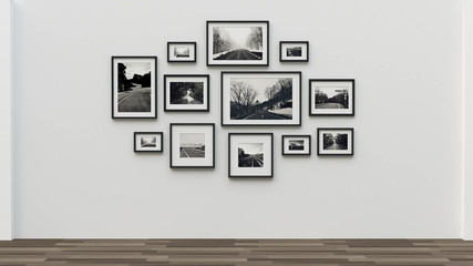 picture in photo frame on wall.Concept country road (3d rendering)