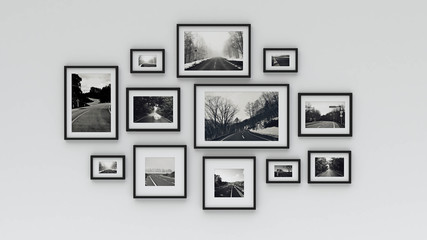 picture in photo frame on wall.Concept country road (3d rendering)