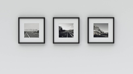 picture in photo frame on wall.Concept country road (3d rendering)