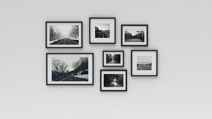 picture in photo frame on wall.Concept country road (3d rendering)