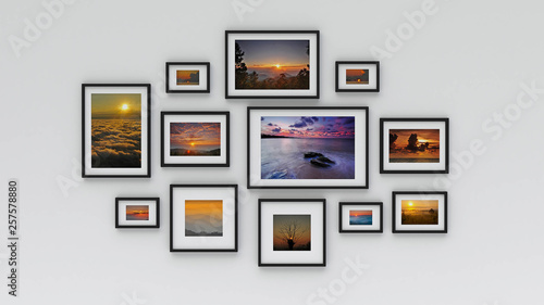 picture in photo frame on wall.Concept Sunset (3d rendering)