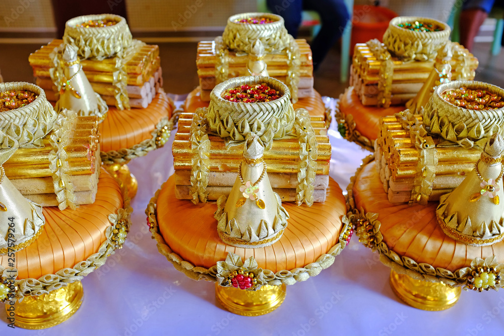 Fotografie Golden Engagement accessory for Thai ceremony.