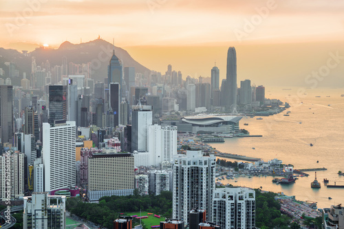 Photography Scenic view of the Hong Kong Island at sunset