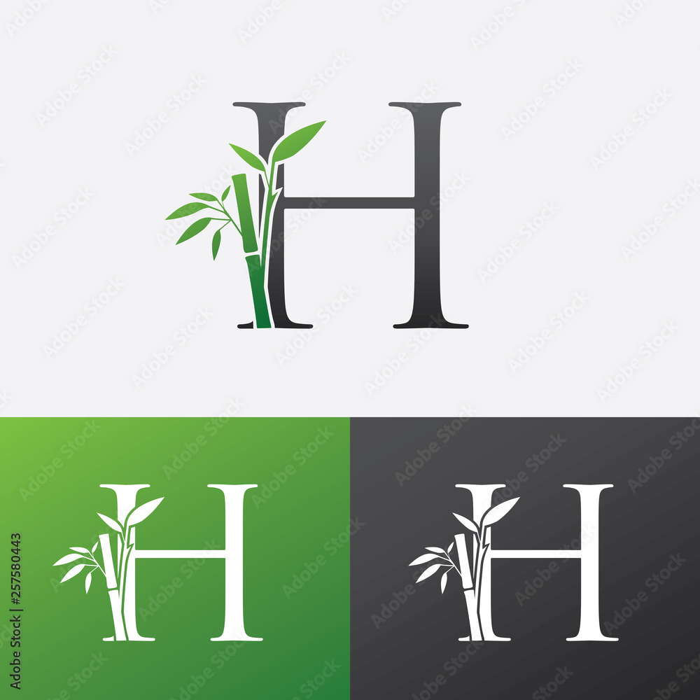Green H Bamboo Logo Icon. Green Bamboo Logo With Initial H Letter