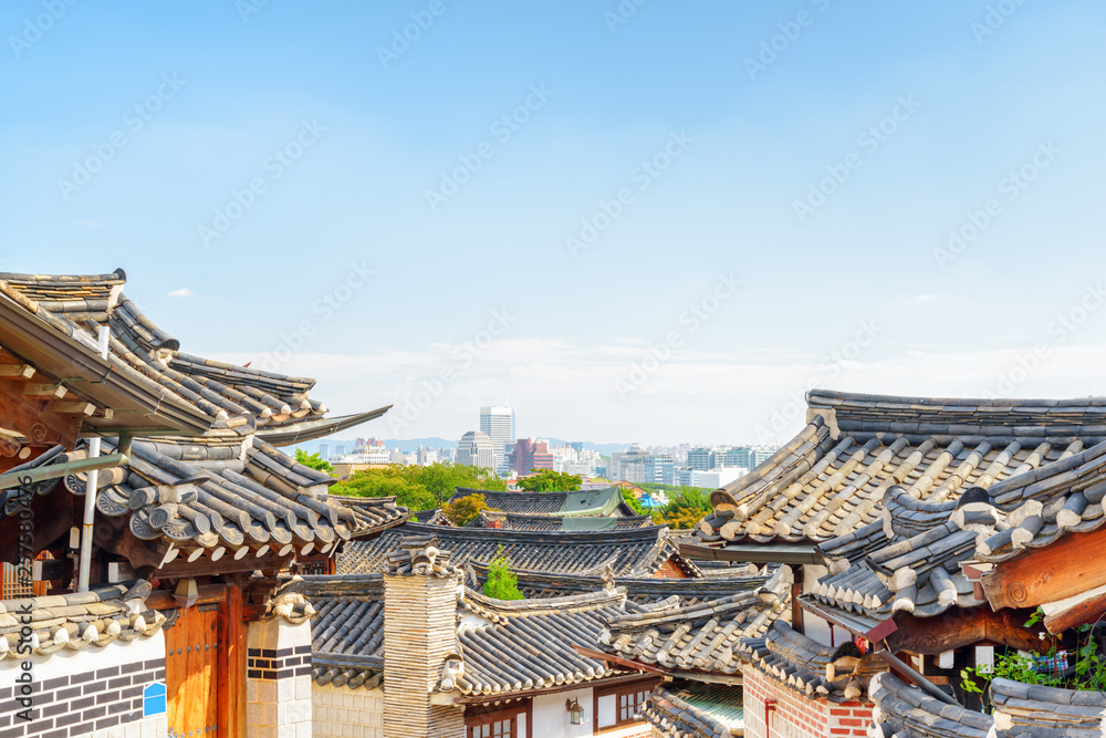 Wonderful view of black tile roofs of traditional Korean houses Wonderful view of black tile roofs of traditional Korean houses
